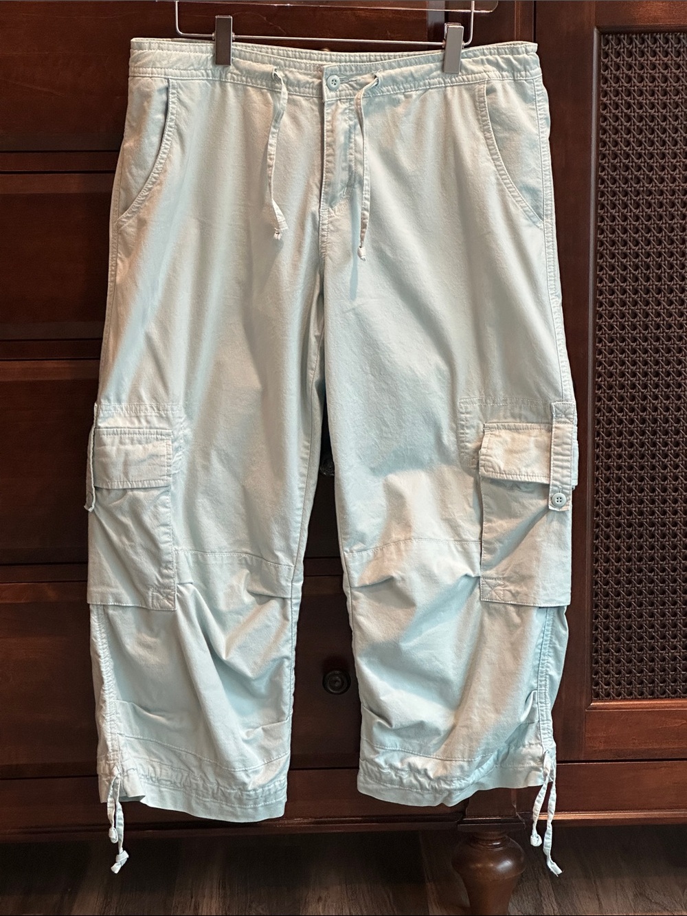 PRANA Cargo Cropped Pants Light Turquoise SIZE MEDIUM EUC